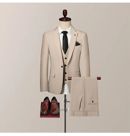 High-Quality Groom's Three-Piece Set Wedding Dress - Slim Fit British Style Business Casual Suit Vest Trousers for Men