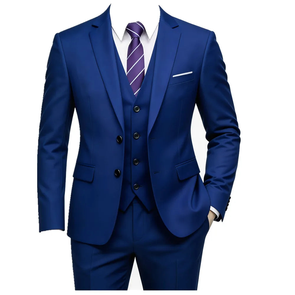 High-quality men's wedding British-style fashionable, cool, versatile, trendy business casual solid color suit three-piece set