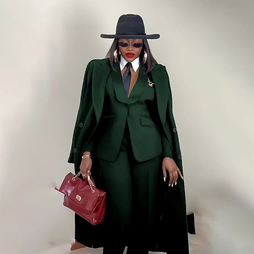 Modern Women's Suit New 3 Piece Pants Sets Blazer+Trousers+Overcoat Office Commute Elegant Style Banquet Dinner Formal Wear
