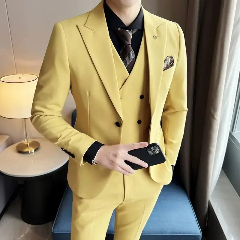 (Blazer+ Vest + Trousers) 2023 Latest Design Double Breasted Vest Men's Suit High Quality Business Simple Casual Dress Wedding