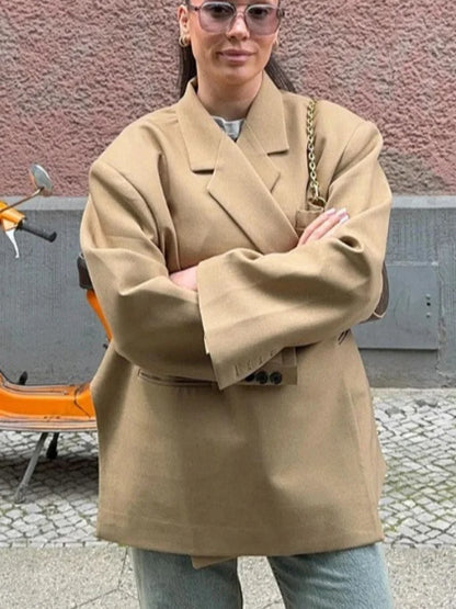 Cross-Border Women's Fashion Color Block Lapel Side Buttoned Suit Jacket Princess Style Loose Fit Long Sleeve Regular Length