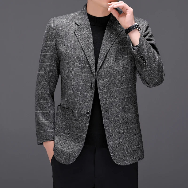 Blazer Fashionable Outdoor Travel Camping Youthful Wedding Versatile Host for Campus Leisure Korean Style Checkered Men's Blazer