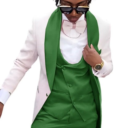 Fashion Men's Suit 3 piece Suit White Jacket Khaki Vest Pants Wedding Tuxedo Groom Tailored Suit Blazer for Men Slim Fit Outfit