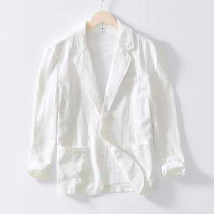 Cotton and Linen Blazer Men's Fashionable Business Casual Outdoor Versatile Travel Lightweight Loose-fitting Retro Style Blazer