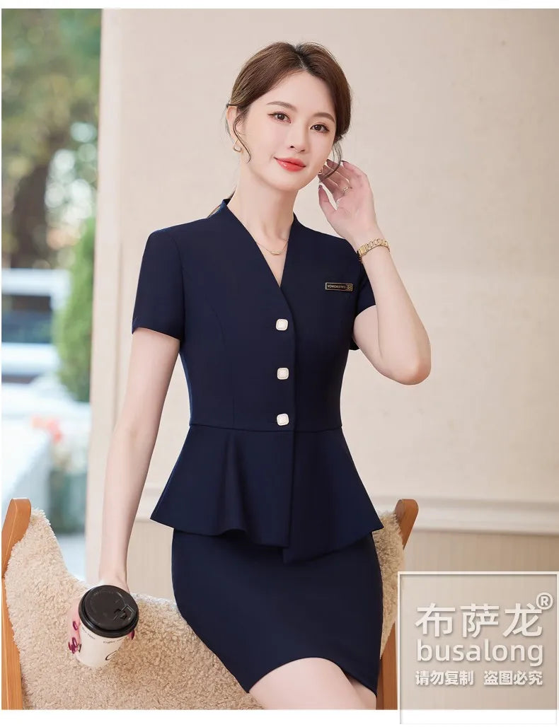 Short Sleeve Suit Professional Set Summer Hotel Management Front Desk Reception Manager Workwear Waiter Uniform Formal Wear