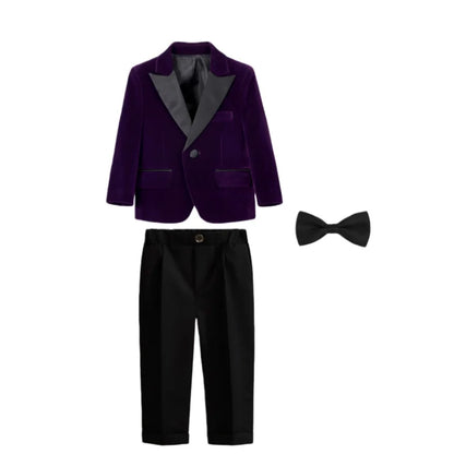 Boys Formal Wedding Birthday Party Wear Kids Piano Host Speech Performance Costume Children's Blazer Pants Bowtie