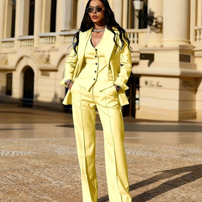 Light Blue 3 Piece Suit Set New Women's Jackets Single Breasted Peaked Lapel Blazer+Vest+Pants Formal Office Commute Outfit