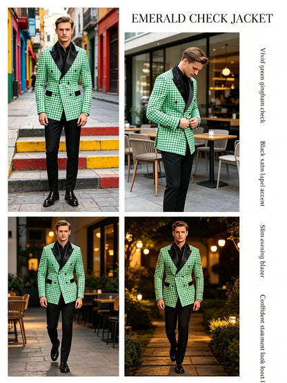 Men's Checkered Double Breasted Blazer Tailored Slim Fit Formal Jacket For Wedding Groom Cocktail Event Prom Dinner Party Coat