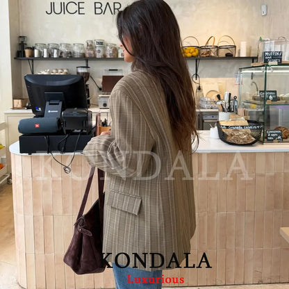 Office Lady Chic Plaid Women Blazer Single Button Front Split Oversize Blazer Fashion 2026 Spring Summer Office Lady Top
