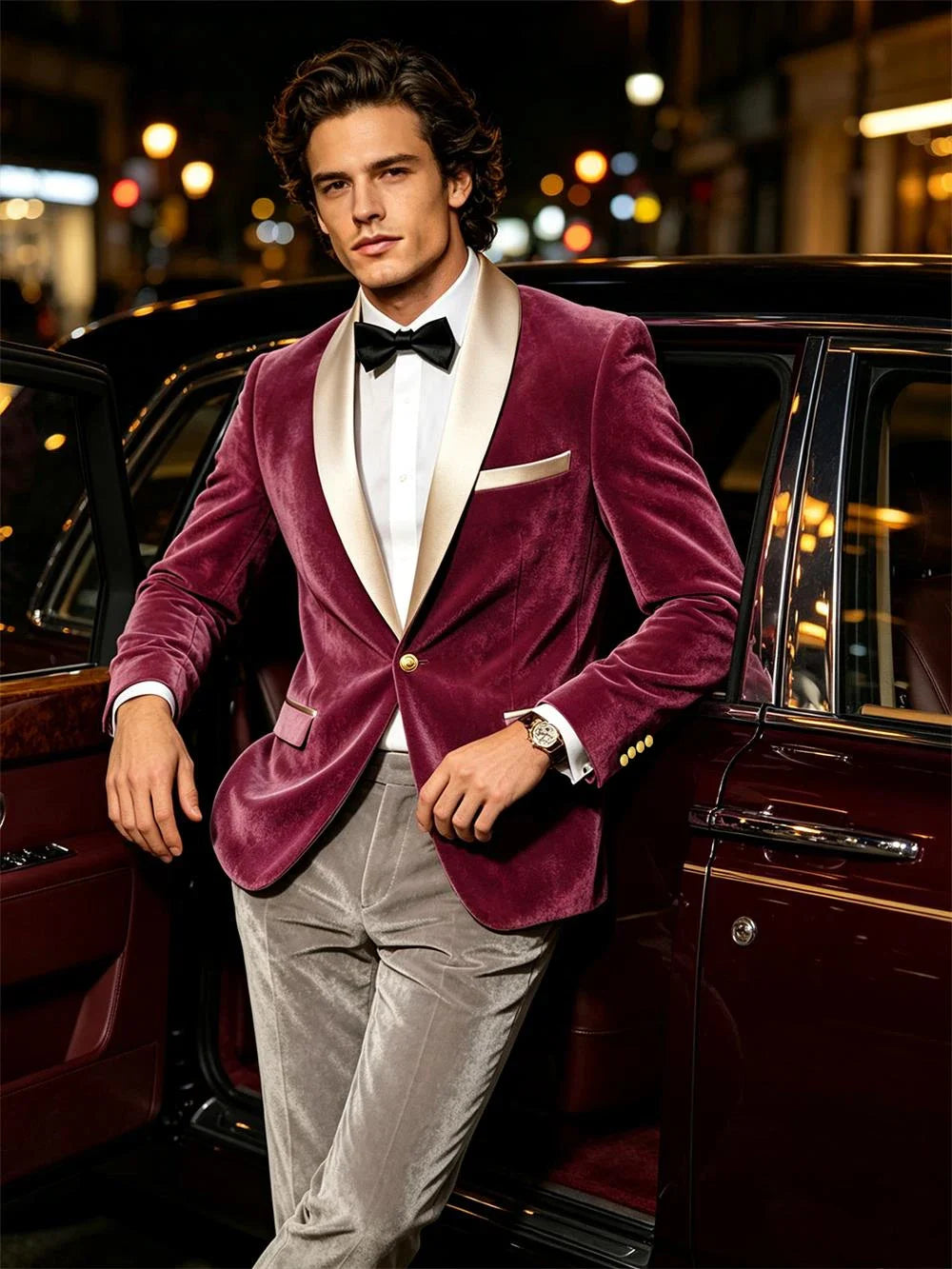Men Velvet Tuxedo Jacket Champagne Satin Shawl Lapel Slim Fit Blazer Wedding Groom Party Prom Formal Western Dinner Suit Coat
