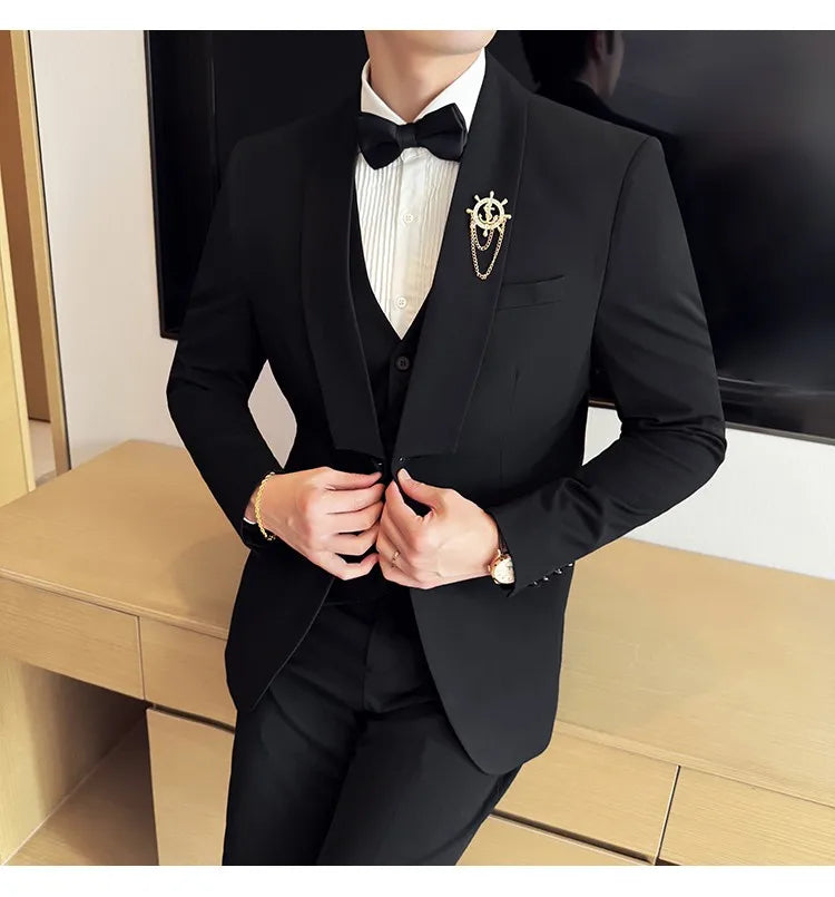 High Quality Casual Business Suit Set Men Slim Fit Social Wedding Groom Formal Set 3 Piece Set (jacket+vest+pant）men Clothing