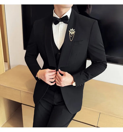 High Quality Casual Business Suit Set Men Slim Fit Social Wedding Groom Formal Set 3 Piece Set (jacket+vest+pant）men Clothing