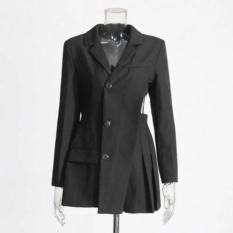 Women Blazer Asymmetric Single Breasted Waist Hollow Out Ruched Slim Fit Elegant Fashion High-end Dresses New Spring HK8685