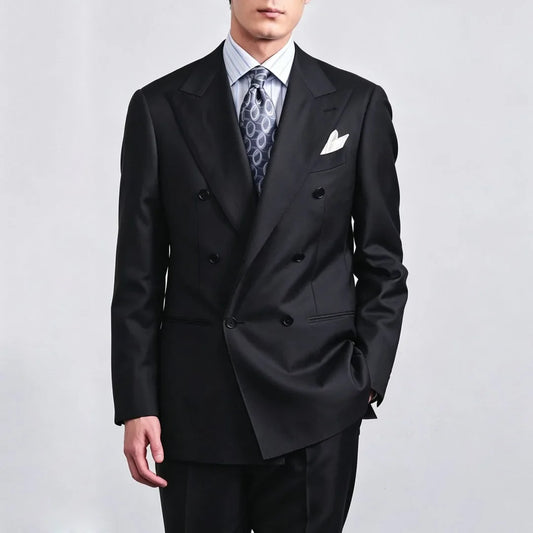 Men Suit Black 2 Pieces Double Button With Lapel Solid For Wedding Birthday Banquet Party Business Work Office Set Jacket Pants