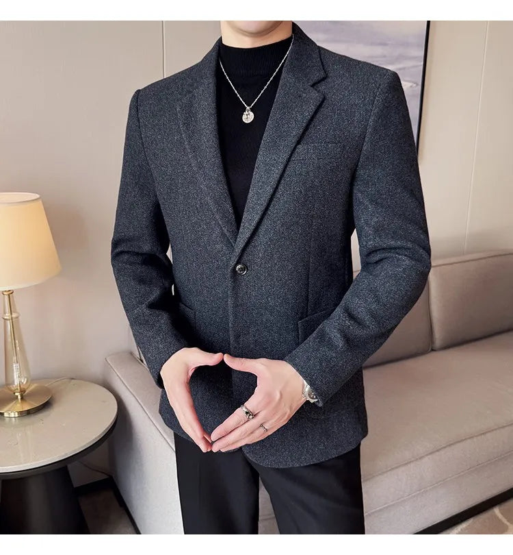 High Qualitys Thickened Wool Suit Jacket Autumn Winter New Luxury Solid Color Formal Men Business Slim Fit Social Party Tuxedo