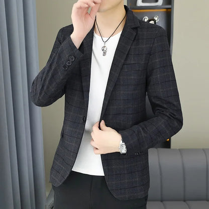 2026 Blazer Outdoor Men's Checked Fashion Business Trend Wedding Slimming Gentleman Casual Korean Travel High Formal Wear Blazer