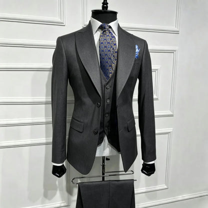 Men Suit Brown 3 Piece With Lapel Single Breasted Solid For Wedding Groom Birthday Banquet Party Business Work Jacket Vest Pants