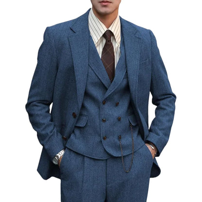 Hot Sale Men's Three-Piece Suit Herringbone Slim-Fit Business Casual 3 Piece Set Banquet Wedding Suit Formal Blazer Dress Jacket