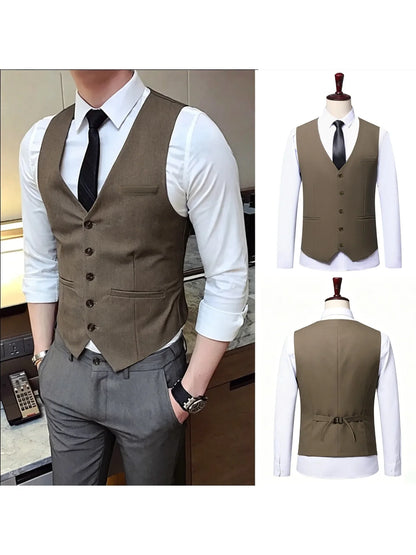Men's Plus Size Vest Checkered Single Breasted Waistcoat for Wedding Groom Groomsmen