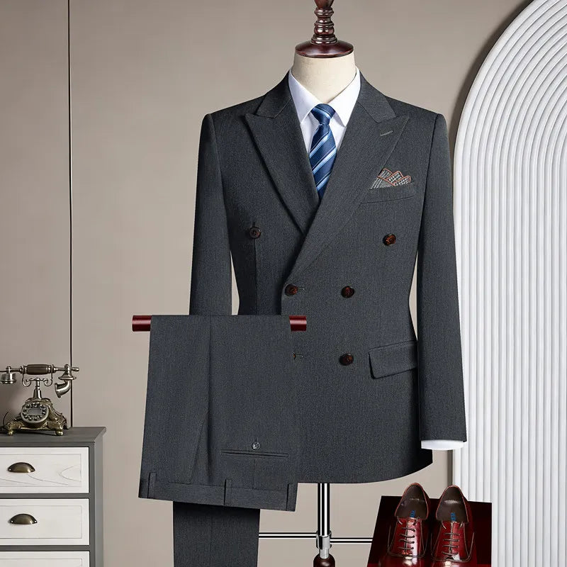 New Korean-style Casual Suit - Stylish and Handsome Solid-color Wedding Banquet Tailored Suit Set of Three Pieces