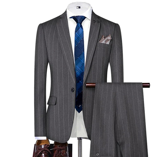 Grey/Black Striped Mens Suits Single Breasted For Wedding/Business Man Costume 2-Pieces Groom Tuxedos Best Man Blazer Pants