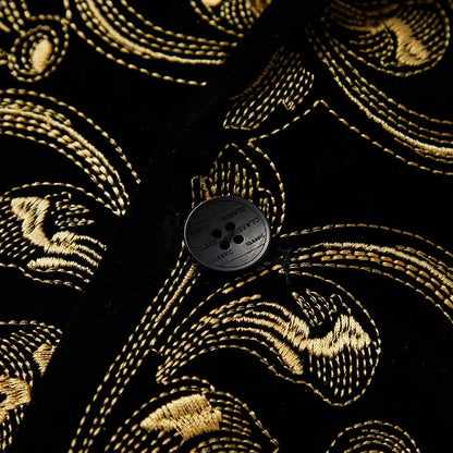 Men's Luxury Slim Black Velvet Embroidery Wedding Suit Jacket Fit Tuxedo Blazer Stylish Groom Banquet Singer Host Stage Clothing