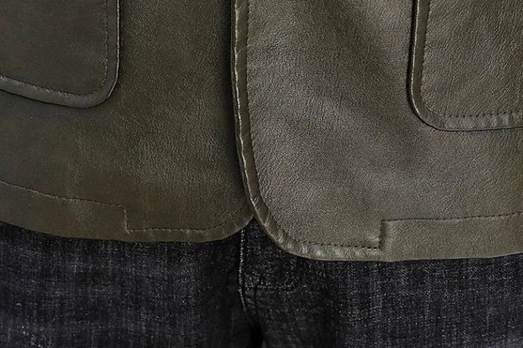 Men's Faux Leather Blazer Jacket Autumn Winter Warm Fleece Lined Casual Versatile Outerwear