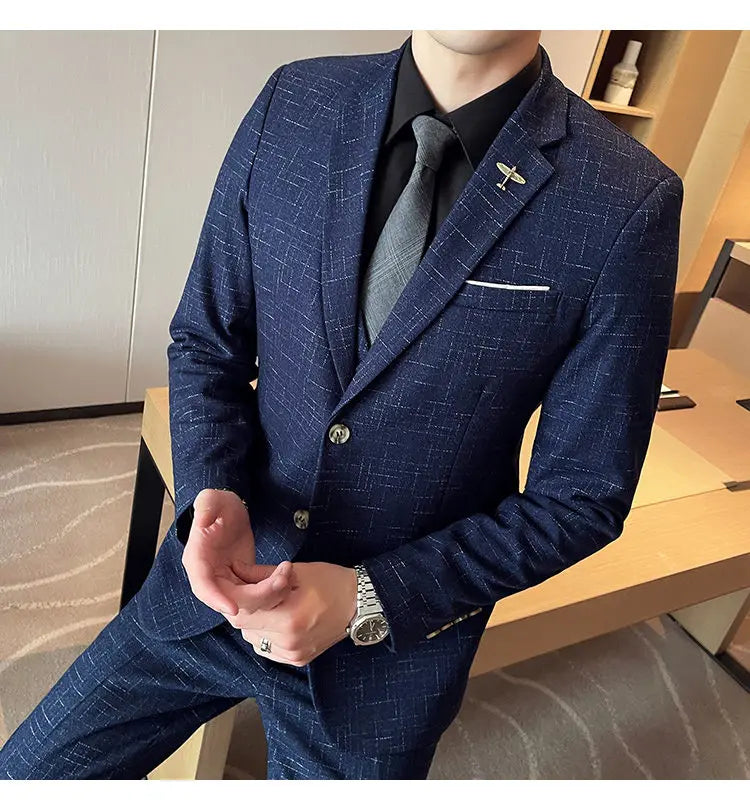 Suit  Men's Fashion Banquet Slimming Striped Dance Singer Trendy Host Casual Wedding Banquet Dress Male Star Performance Suit
