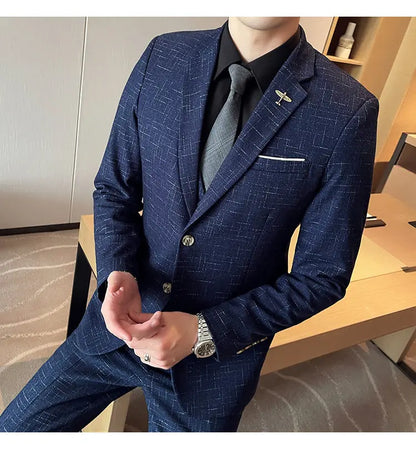 Suit  Men's Fashion Banquet Slimming Striped Dance Singer Trendy Host Casual Wedding Banquet Dress Male Star Performance Suit