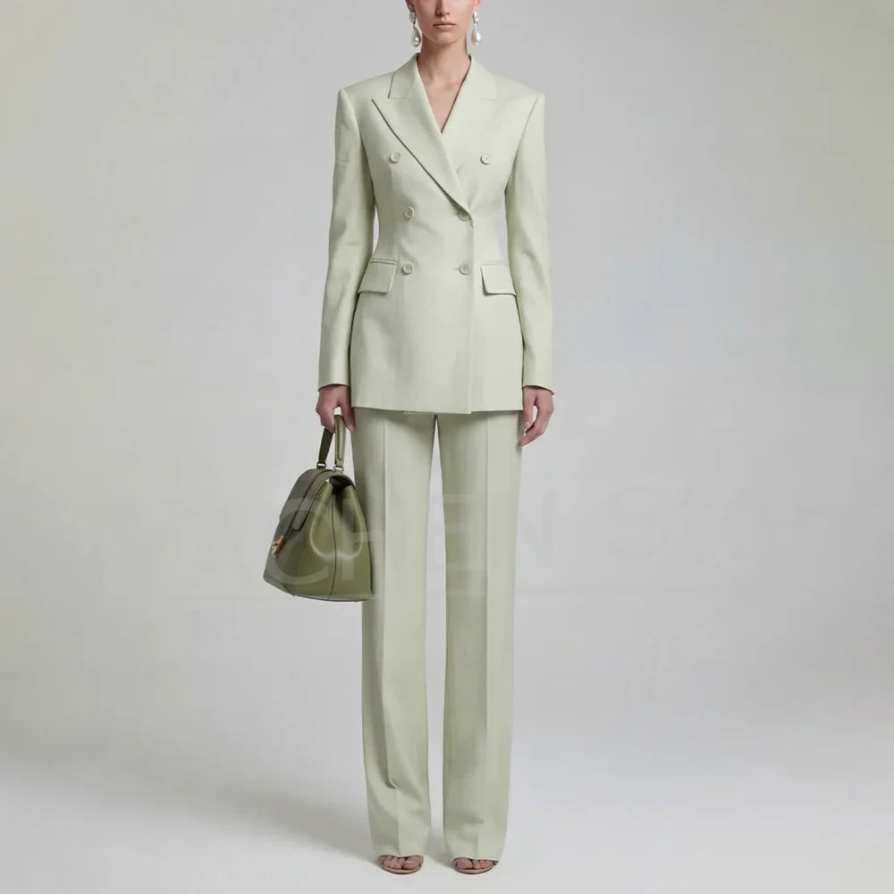 Women Double Breasted Blazer and Pants Suit 2 Piece Fashion Office Business Party Casual Modern Stylish Formal Lady Outfit