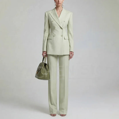 Women Double Breasted Blazer and Pants Suit 2 Piece Fashion Office Business Party Casual Modern Stylish Formal Lady Outfit
