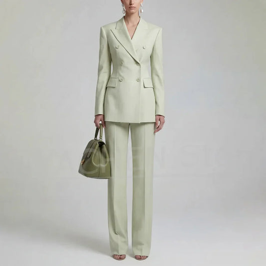 Women Double Breasted Blazer and Pants Suit 2 Piece Fashion Office Business Party Casual Modern Stylish Formal Lady Outfit