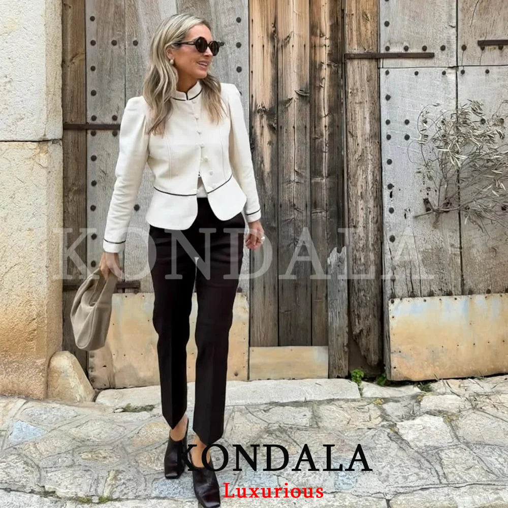 Holiday Casual Elegant Women Slim Blazer Patchwork Stand Collar Single Breasted Blazer Fashion 2026 Spring Summer Blazer