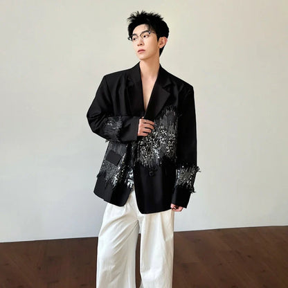 2026 Spring New Sequin Patchwork Design Blazer Coat Men's Trendy Luxury Original Night Club Outfit Casual Jacket JY6775