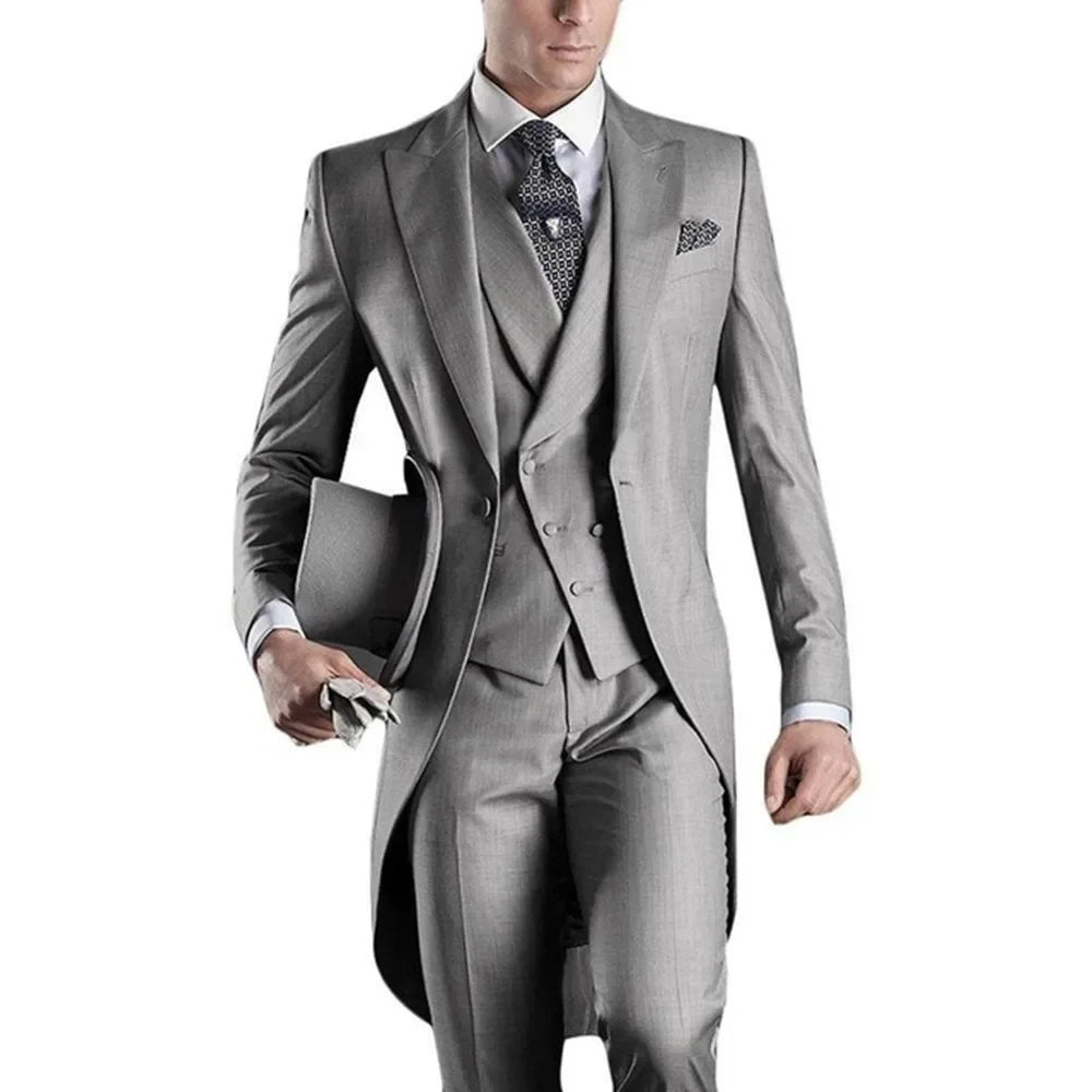 Custom Made White/black/grey/burgundy Tailcoat Men Party Prom Groomsmen Suits For Wedding Tuxedos (Jacket+pants+vest)