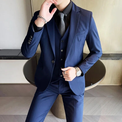 Suit (Blazer + Vest + Pants) Men's Smart Casual Business Formal Korean Style Banquet Suit