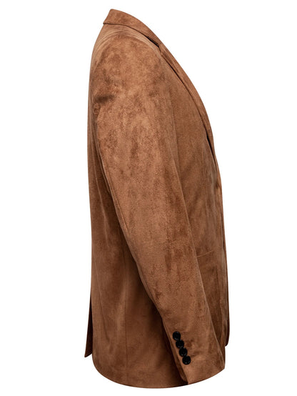 Caramel Brown Faux Suede Men Blazer, 2 Button Notched Collar Casual Business Coat, Single Breasted Suit for Party Office