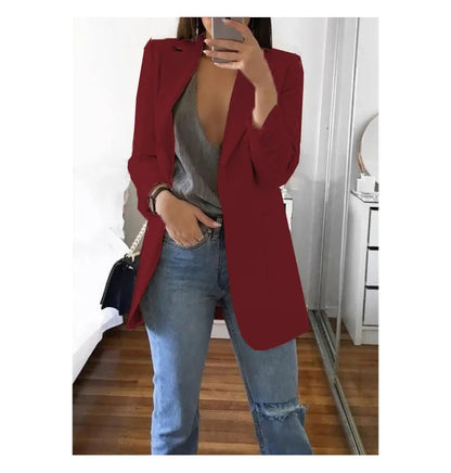 Women's Casual Blazer Notched Lapel Long Sleeve Open Jacket with Pockets Slim Fit Spring Autumn Office Lady Streetwear Coat