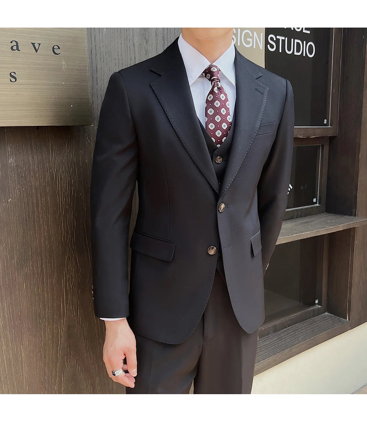 ( Jacket+Vest+Pants ) ltalian Style Luxury High-end Fashion Solid Color Mens Business Slim Suit 3Piece Set Groom Wedding Tuxedo