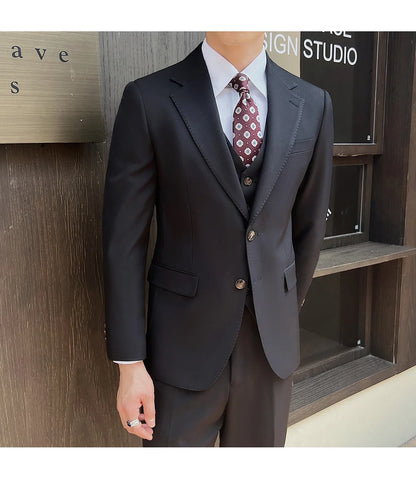 ( Jacket+Vest+Pants ) ltalian Style Luxury High-end Fashion Solid Color Mens Business Slim Suit 3Piece Set Groom Wedding Tuxedo