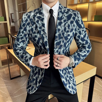Jacquard Denim Korean Slim Fit Suit Coats 2025 New High Qualitys Fashion Men Slim Fit Business Formal Social Suit Jacket 4XL-M