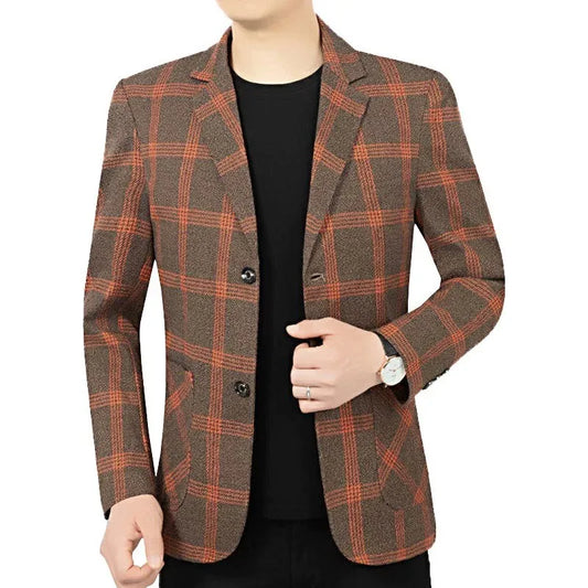 Blazer Men's Fashionable Business Banquet Dance Singer Slim-fit Casual Trendy Wedding Banquet Dress Performance Plaid Blazer
