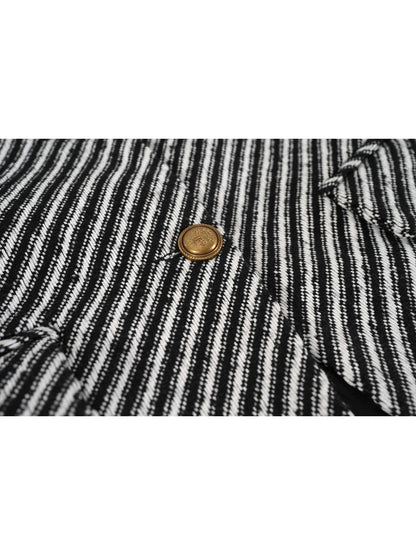 Women's Zebra Stripes Blazer Jacket Vintage Long Sleeve Outerwear Black Gothic Woolen Suit Coat Harajuku Y2k 2000s Clothes Autum