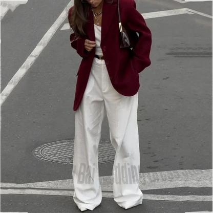 High Street Casual Women Suit Two Pieces Straight Chic Notch Lapel Single Breasted Blazer Set Office Work Daily Fashion Suit