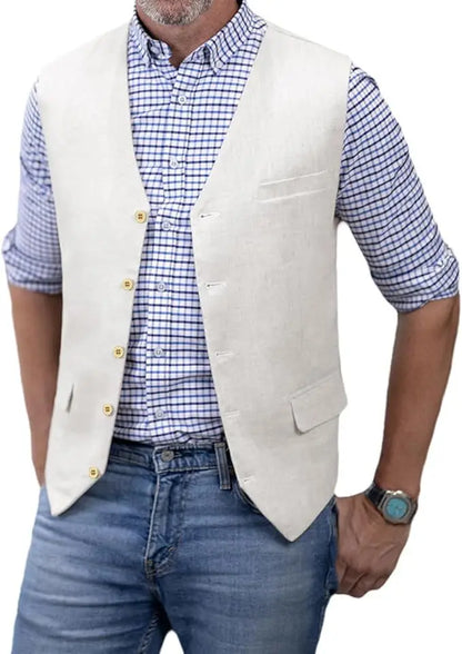 Men's Slim Fit Cotton Broadcloth Suit Vest for Men – Single Breasted Smart Casual Waistcoat for Weddings & Business Events