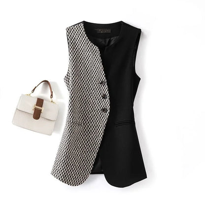 Color Block Vest Women's Jacket Female Tank Top 2026 New Spring Autumn Versatile Blazer Sleeveless Waistcoat Jacket Outerwear