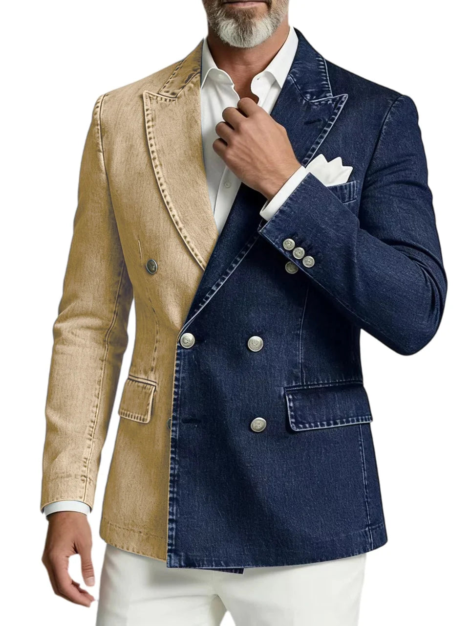 Men's Double Breasted Denim Blazer – Peak Lapel Slim Fit Jacket for Casual & Party Wear