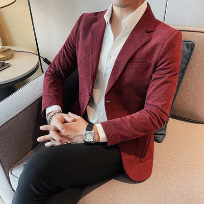 2023 Fashion Men's Corduroy Blazers Top Quality Business Casual Suit Jackets Slim Fit Wedding Groom Streetwear Social Dress Coat