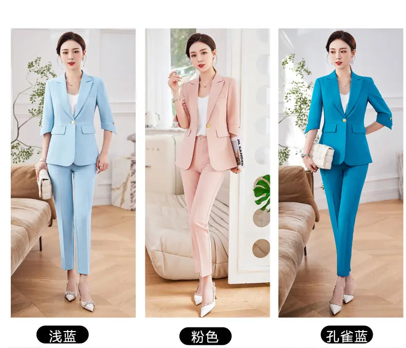 Fashionable professional women's mid-sleeved suit, high-quality two-piece pants + suit jacket, new spring 2026