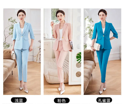 Fashionable professional women's mid-sleeved suit, high-quality two-piece pants + suit jacket, new spring 2026